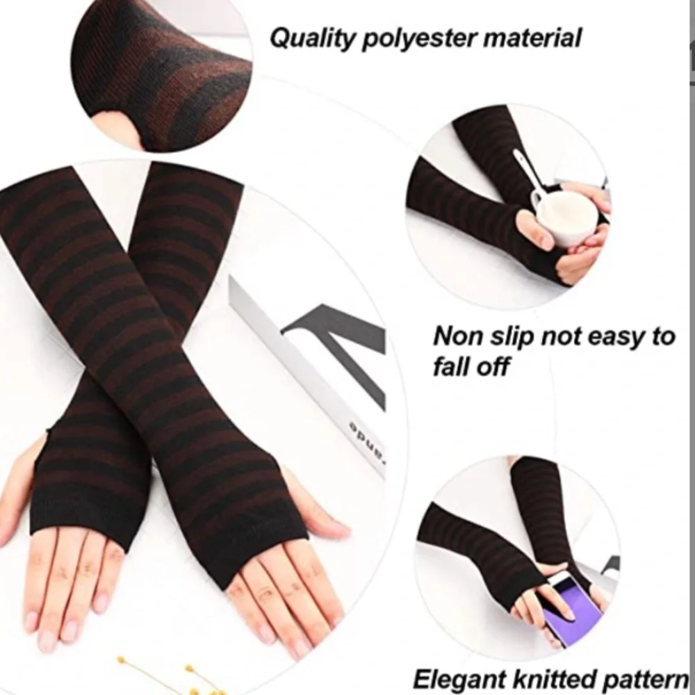 🆕NIP:Black and White Striped Fingerless Polyester Arm Warmers